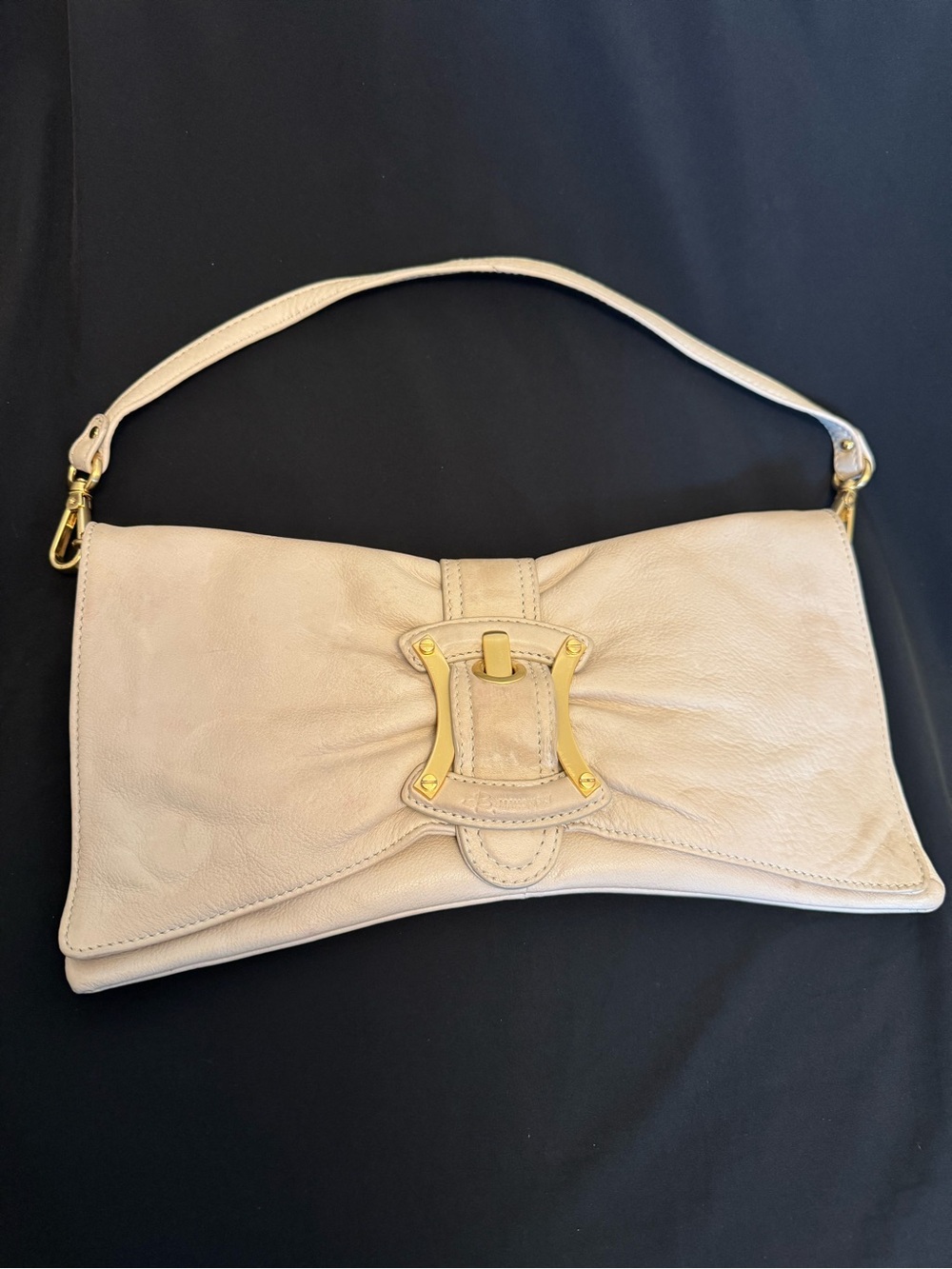 Gorgeous Genuine Leather Cream Bow Clutch with Removable Strap
